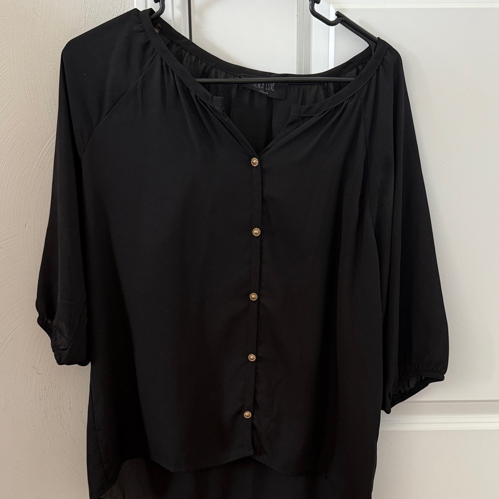 Peach Love California Black Button-Up Blouse